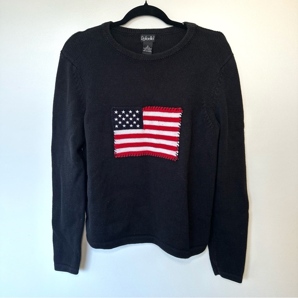 Rafaella Vintage 90s/Y2K women's black vintage American flag knit sweater USA